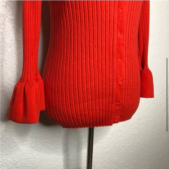 Cabi bright orange trumpet sleeve ribbed snap front cardigan size Small #5285 - Picture 4 of 16